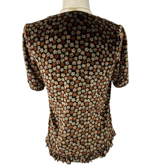 Madewell Velvet Tulip-Sleeve Ruffle Top in Petite Blooms D7 - Picture 7 of 11